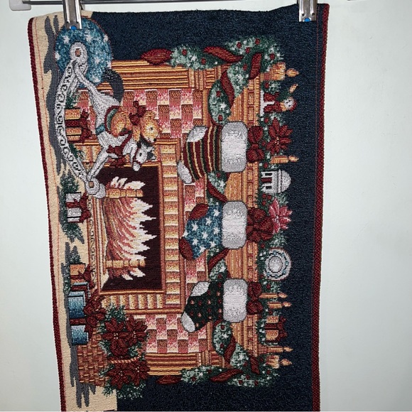 Holiday Table Runner Fireplace with Stockings Rockinghorse 70” Long 12” wide - Picture 7 of 11